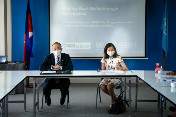 Keynote speakers United Nations Resident Coordinator Pauline Tamesis and Australia’s Ambassador to Cambodia Pablo Kang addressing members of Cambodia’s civil society and media during today’s launch of the “Building Back Better Through Participation – Enhancing and Protecting Civic Space and People's Participation" project.<br />
 <br />
 